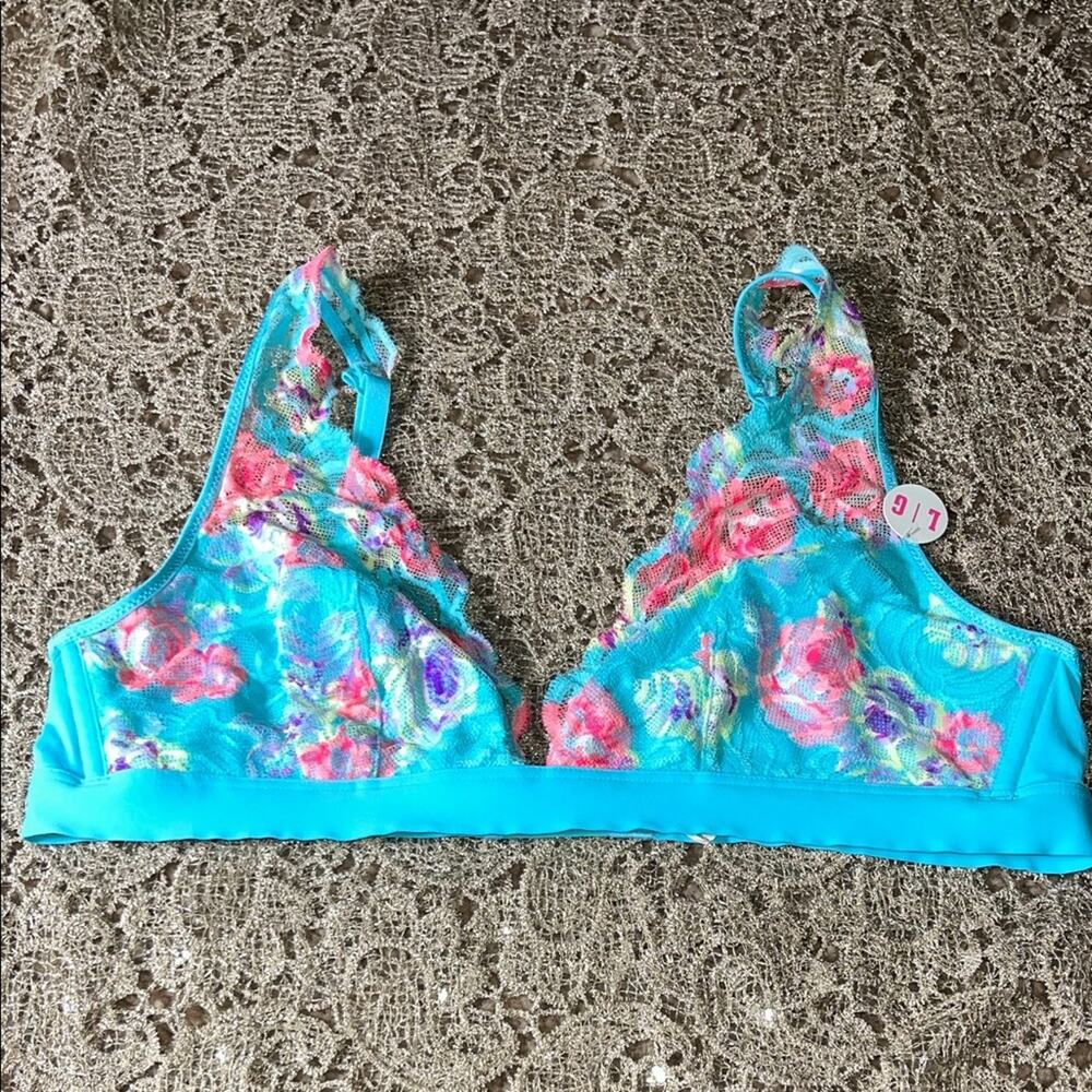 New PINK Victoria Secret Lace Plunge Bralette Bra Large Wireless Adjustable